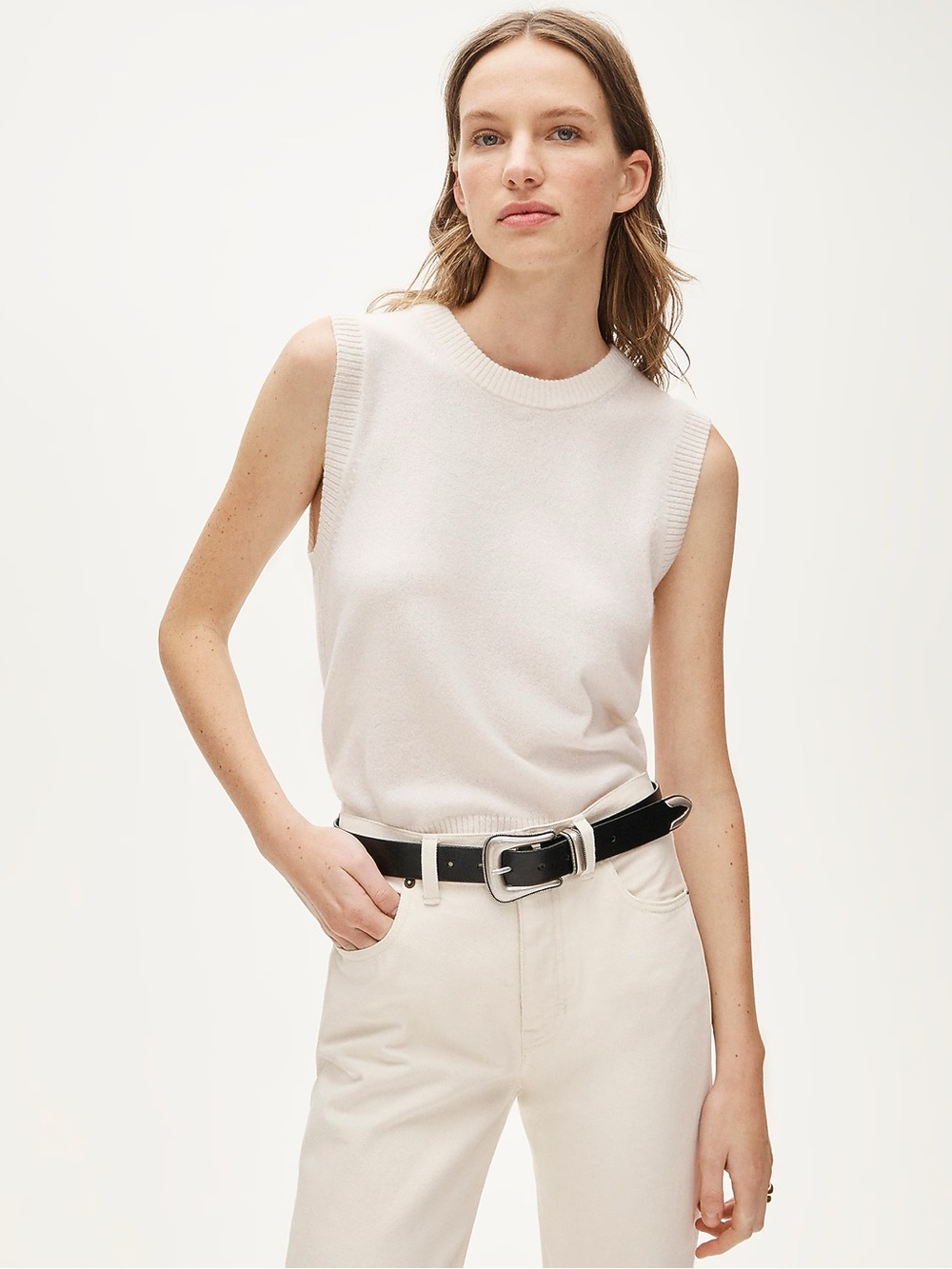 J. Crew Featherweight Cashmere Blend Ivory Sweater Knit Shell Tank L